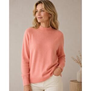 Pure Collection Cashmere Blend Mock Neck Sweater Coral Peach Relaxed Knit Large